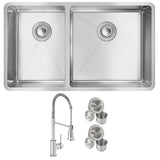 Elkay Crosstown 32" Undermount Stainless Steel Kitchen Sink with Faucet, 40/60 Double Bowl, Polished Satin, 18 Gauge, ECTRU32179LTFCC