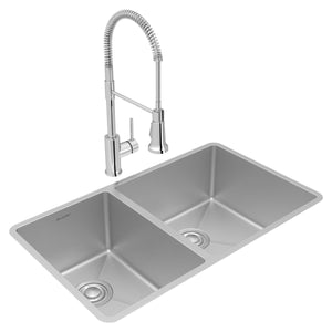 Alternate Image for Elkay Crosstown 32" Undermount Stainless Steel Kitchen Sink with Faucet, 40/60 Double Bowl, Polished Satin, 18 Gauge, ECTRU32179LTFCC