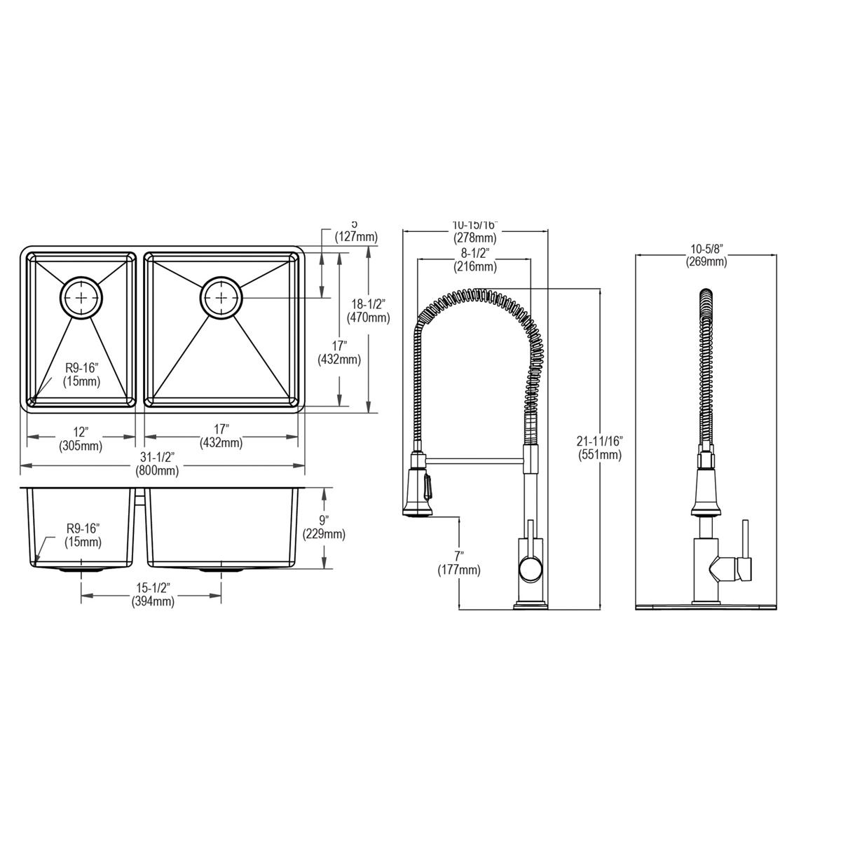 Elkay Crosstown 32" Undermount Stainless Steel Kitchen Sink with Faucet, 40/60 Double Bowl, Polished Satin, 18 Gauge, ECTRU32179LTFCC
