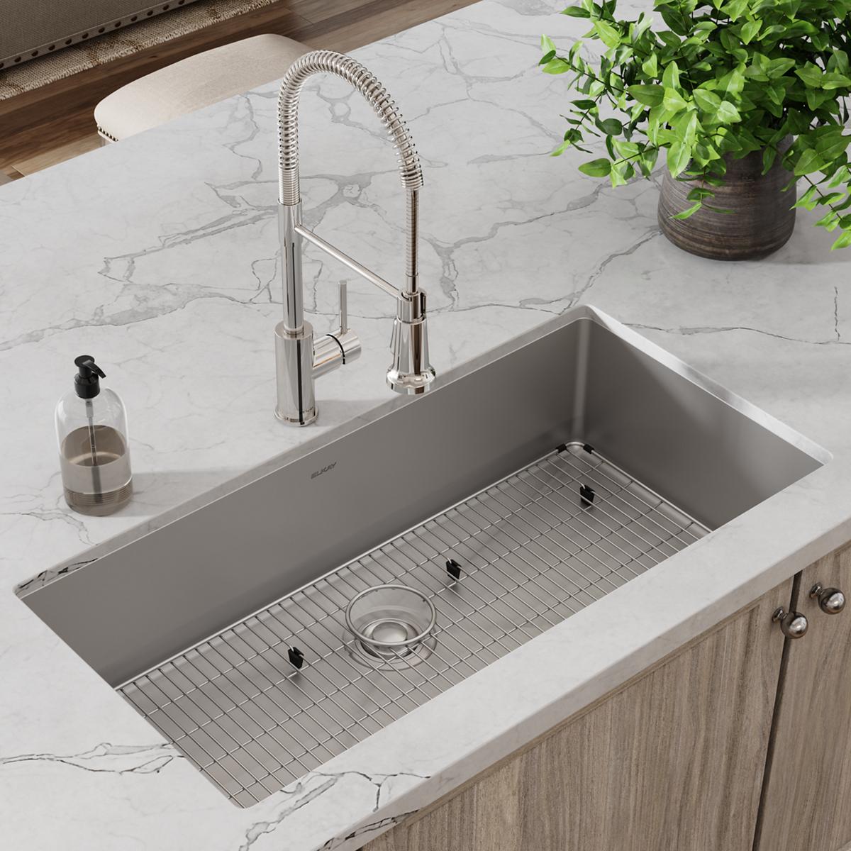 Elkay Crosstown 37" Undermount Stainless Steel Kitchen Sink with Faucet, Polished Satin, 18 Gauge, ECTRU35179TFCBC
