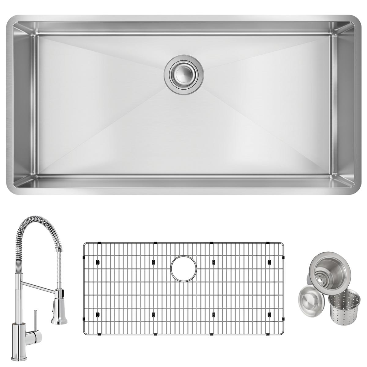 Elkay Crosstown 37" Undermount Stainless Steel Kitchen Sink with Faucet, Polished Satin, 18 Gauge, ECTRU35179TFCBC