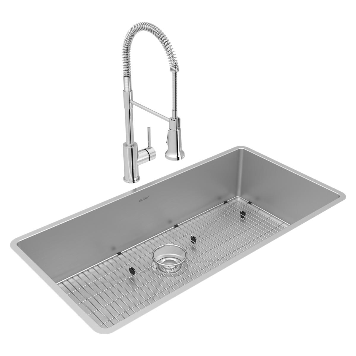 Elkay Crosstown 37" Undermount Stainless Steel Kitchen Sink with Faucet, Polished Satin, 18 Gauge, ECTRU35179TFCBC
