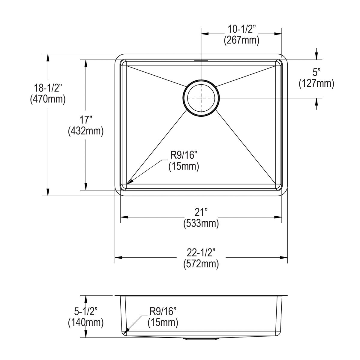 Elkay Crosstown 23" Undermount Stainless Steel ADA Kitchen Sink, Polished Satin, 18 Gauge, ECTRUAD211755
