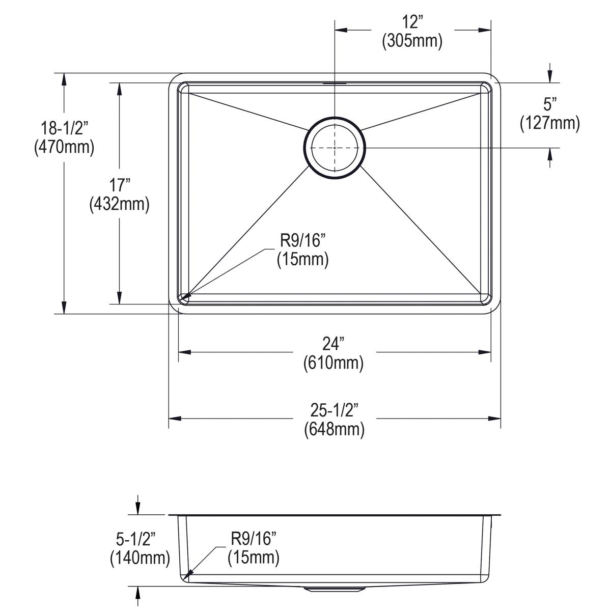 Elkay Crosstown 26" Undermount Stainless Steel ADA Kitchen Sink, Polished Satin, 18 Gauge, ECTRUAD241755