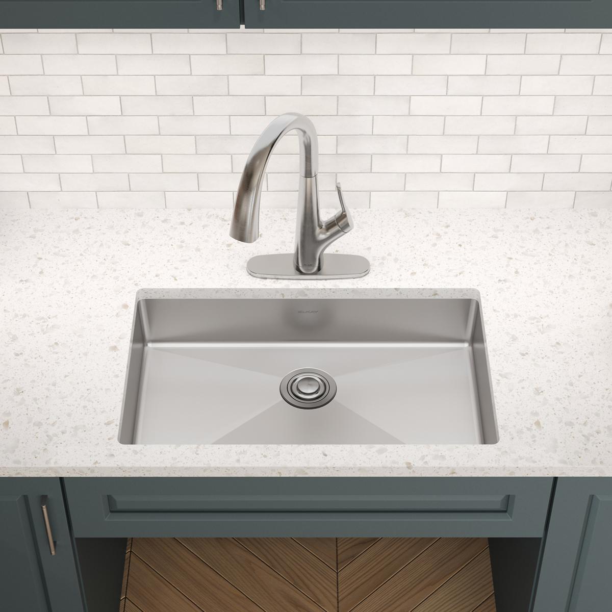 Elkay Crosstown 30" Undermount Stainless Steel ADA Kitchen Sink, Polished Satin, 18 Gauge, ECTRUAD281755