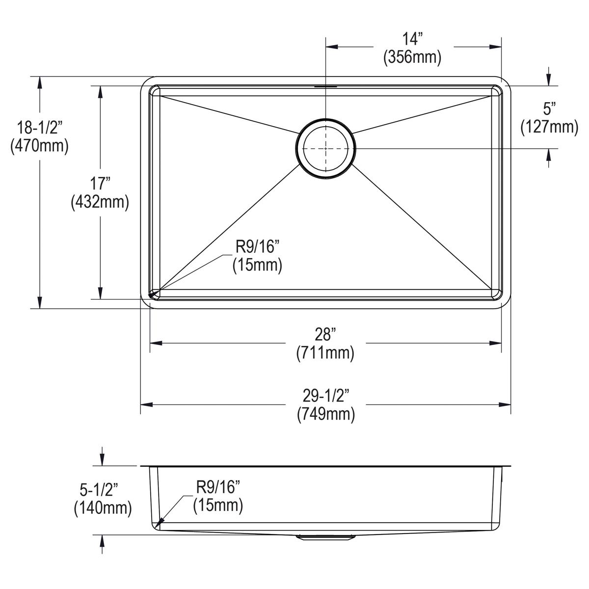 Elkay Crosstown 30" Undermount Stainless Steel ADA Kitchen Sink, Polished Satin, 18 Gauge, ECTRUAD281755