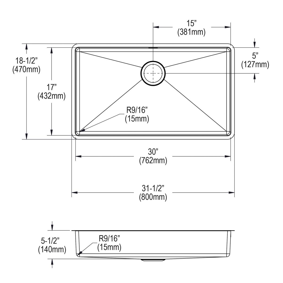 Elkay Crosstown 32" Undermount Stainless Steel ADA Kitchen Sink, Polished Satin, 18 Gauge, ECTRUAD301755