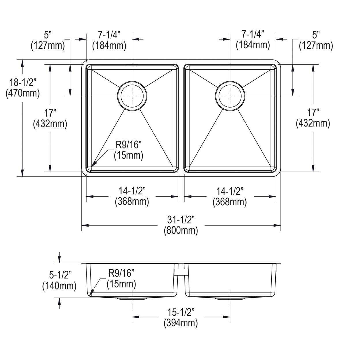 Elkay Crosstown 32" Undermount Stainless Steel ADA Kitchen Sink, 50/50 Double Bowl, Polished Satin, 18 Gauge, ECTRUAD311755