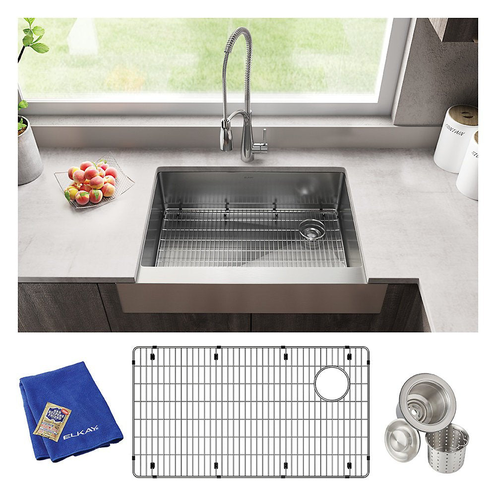 Elkay Crosstown 36" Stainless Steel Farmhouse Kitchen Sink, 18 Gauge, Polished Satin, ECTRUF30179RC
