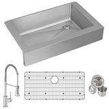 Elkay Crosstown 36" Stainless Steel Farmhouse Sink with Faucet, Single Bowl Polished Satin, 18 Gauge, ECTRUF30179RFBC