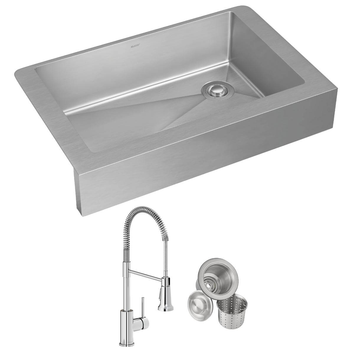 Elkay Crosstown 36" Stainless Steel Farmhouse Sink with Faucet, Polished Satin, 18 Gauge, ECTRUF30179RFCC