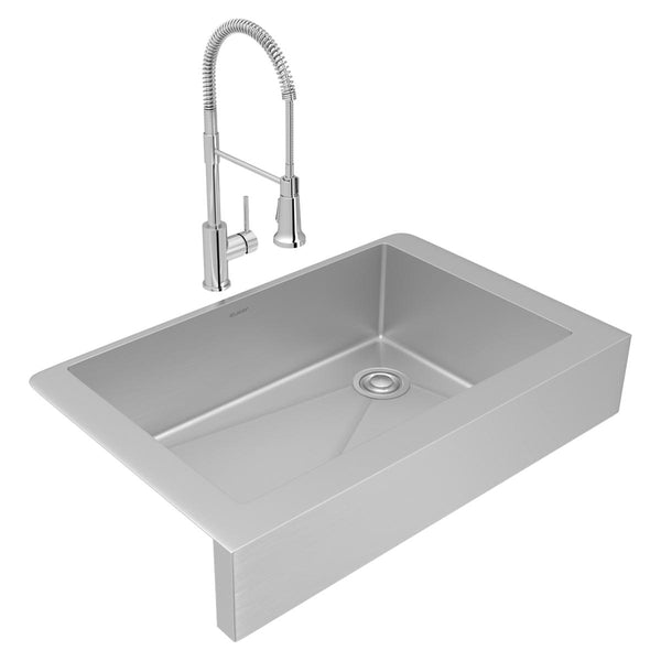 Elkay Crosstown 36" Stainless Steel Farmhouse Sink with Faucet, Polished Satin, 18 Gauge, ECTRUF30179RFCC