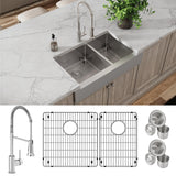 Elkay Crosstown 36" Stainless Steel Farmhouse Sink with Faucet, 60/40 Double Bowl, Polished Satin, 18 Gauge, ECTRUF32179RFBC