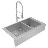 Elkay Crosstown 36" Stainless Steel Farmhouse Sink with Faucet, 60/40 Double Bowl, Polished Satin, 18 Gauge, ECTRUF32179RFBC