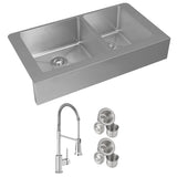 Elkay Crosstown 36" Stainless Steel Farmhouse Sink with Faucet, 60/40 Double Bowl, Polished Satin, 18 Gauge, ECTRUF32179RFCC