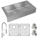 Elkay Crosstown 36" Stainless Steel Farmhouse Sink with Faucet, 50/50 with Aqua Divide Double Bowl, Polished Satin, 18 Gauge, ECTRUFA32179FBC