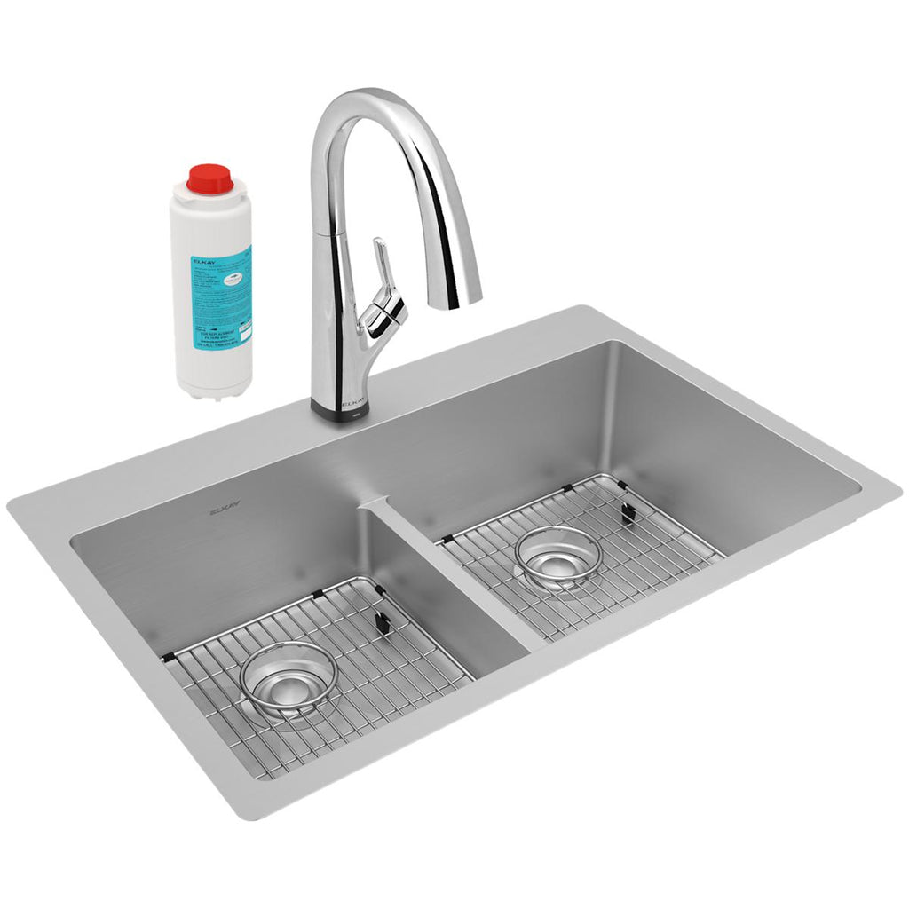 Elkay Crosstown 33" Dual Mount Stainless Steel Kitchen Sink Kit with F