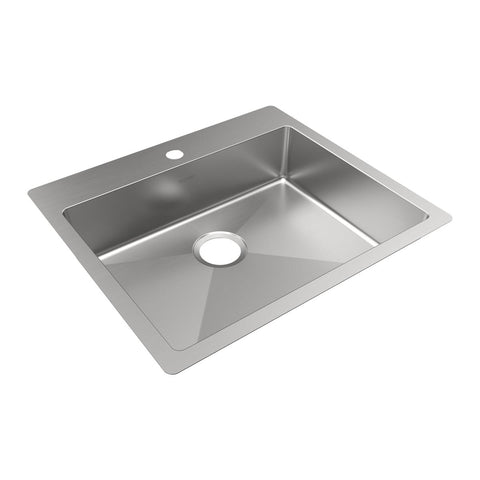 Elkay Crosstown 25" Dual Mount Stainless Steel ADA Kitchen Sink, Polished Satin, 1 Faucet Hole, ECTSRAD2522601