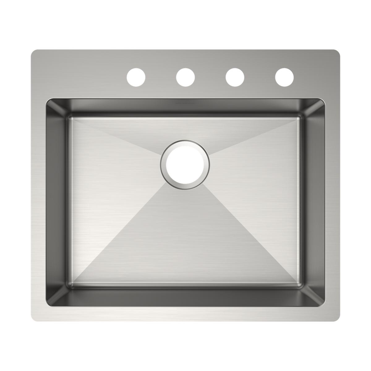 Elkay Crosstown 25" Dual Mount Stainless Steel ADA Kitchen Sink, Polished Satin, 4 Faucet Holes, ECTSRAD2522604