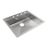 Elkay Crosstown 25" Dual Mount Stainless Steel ADA Kitchen Sink, Polished Satin, 4 Faucet Holes, ECTSRAD2522604