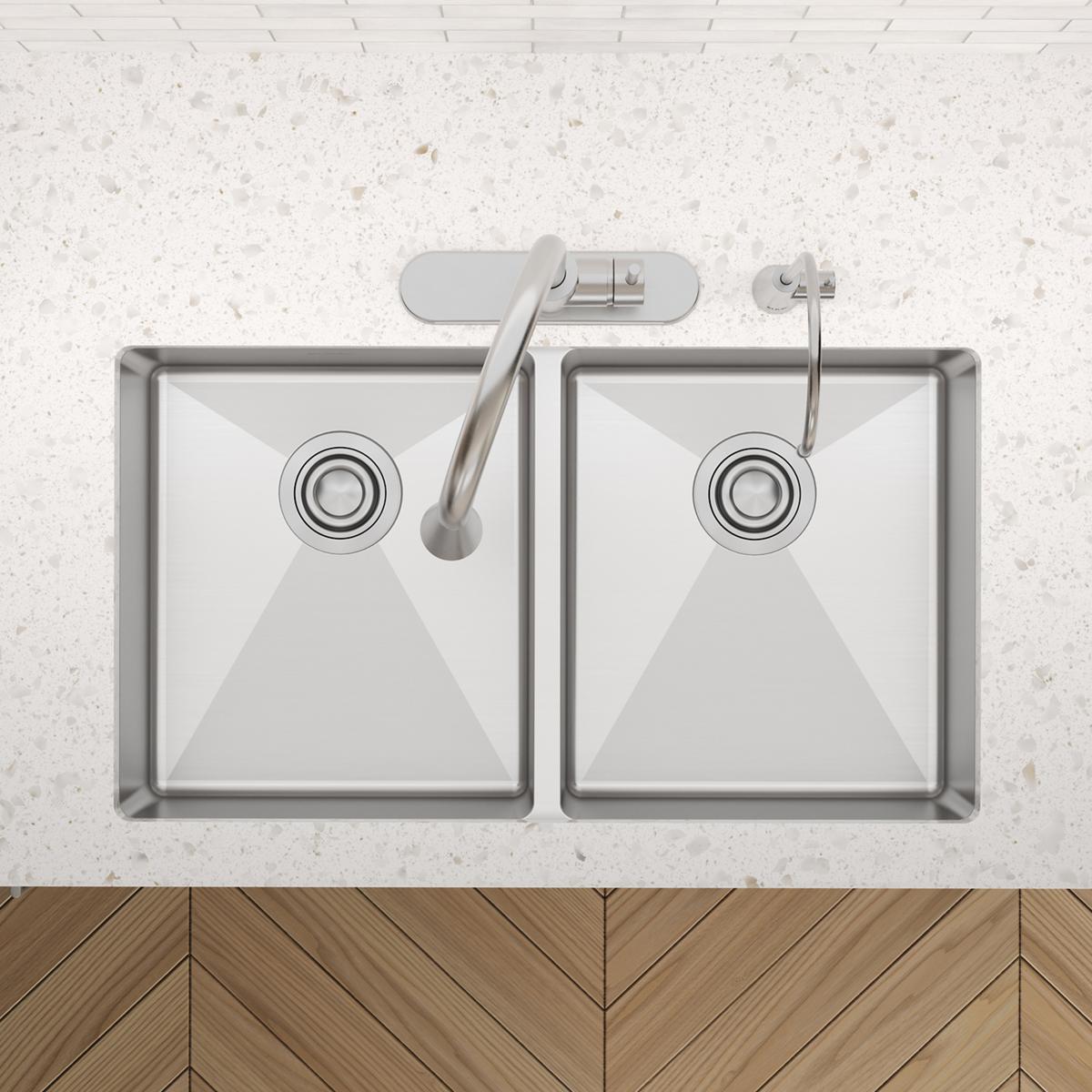 Elkay Crosstown 33" Dual Mount Stainless Steel ADA Kitchen Sink, 50/50 Double Bowl, Polished Satin, 2 Faucet Holes, ECTSRAD3322602