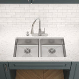Elkay Crosstown 33" Dual Mount Stainless Steel ADA Kitchen Sink, 50/50 Double Bowl, Polished Satin, 3 Faucet Holes, ECTSRAD3322603