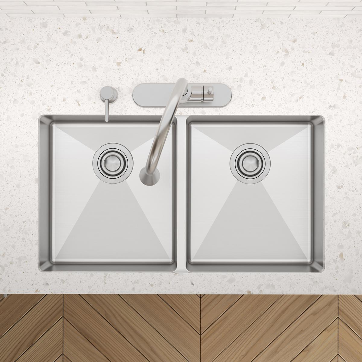 Elkay Crosstown 33" Dual Mount Stainless Steel ADA Kitchen Sink, 50/50 Double Bowl, Polished Satin, 3 Faucet Holes, ECTSRAD3322603