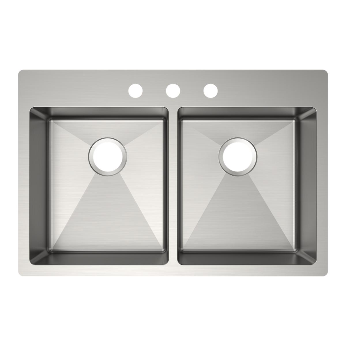 Elkay Crosstown 33" Dual Mount Stainless Steel ADA Kitchen Sink, 50/50 Double Bowl, Polished Satin, 3 Faucet Holes, ECTSRAD3322603