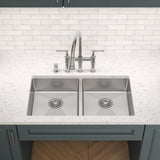 Elkay Crosstown 33" Dual Mount Stainless Steel ADA Kitchen Sink, 50/50 Double Bowl, Polished Satin, 4 Faucet Holes, ECTSRAD3322604