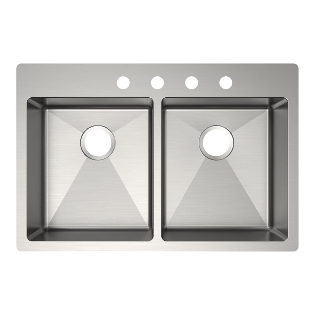 Elkay Crosstown 33" Dual Mount Stainless Steel ADA Kitchen Sink, 50/50 Double Bowl, Polished Satin, 4 Faucet Holes, ECTSRAD3322604