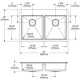 Elkay Crosstown 33" Dual Mount Stainless Steel ADA Kitchen Sink, 50/50 Double Bowl, Polished Satin, 1 Faucet Hole, ECTSRAD3322601