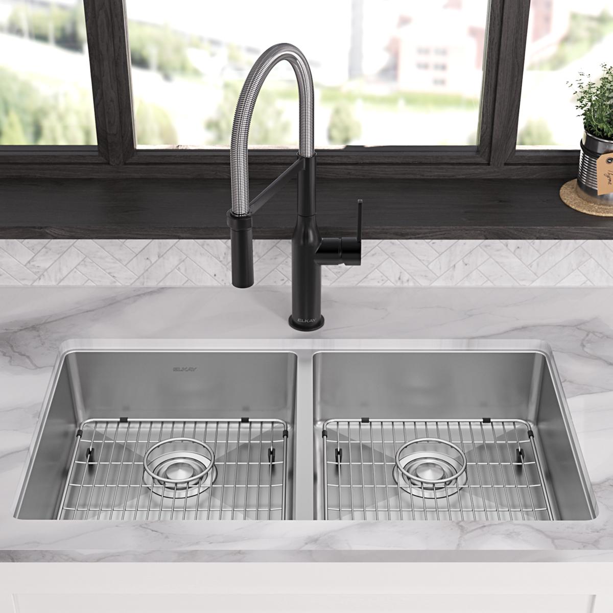 Elkay Crosstown 33" Dual Mount Stainless Steel ADA Kitchen Sink Kit, 50/50 Double Bowl, Polished Satin, No Faucet Hole, ECTSRAD33226TBG0