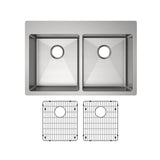 Elkay Crosstown 33" Dual Mount Stainless Steel ADA Kitchen Sink Kit, 50/50 Double Bowl, Polished Satin, No Faucet Hole, ECTSRAD33226TBG0