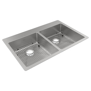 Alternate Image for Elkay Crosstown 33" Dual Mount Stainless Steel ADA Kitchen Sink Kit, 50/50 Double Bowl, Polished Satin, No Faucet Hole, ECTSRAD33226TBG0