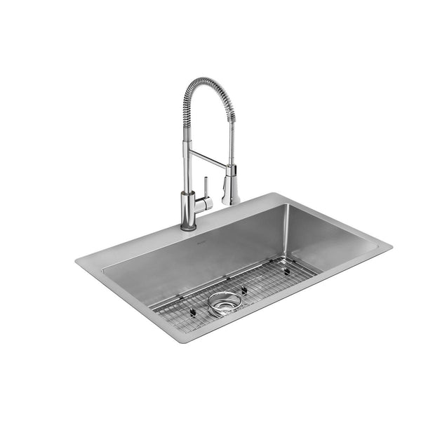 Elkay Crosstown 33" Dual Mount Stainless Steel Kitchen Sink Kit with Faucet, Polished Satin, 1 Faucet Hole, ECTSRS33229TFC