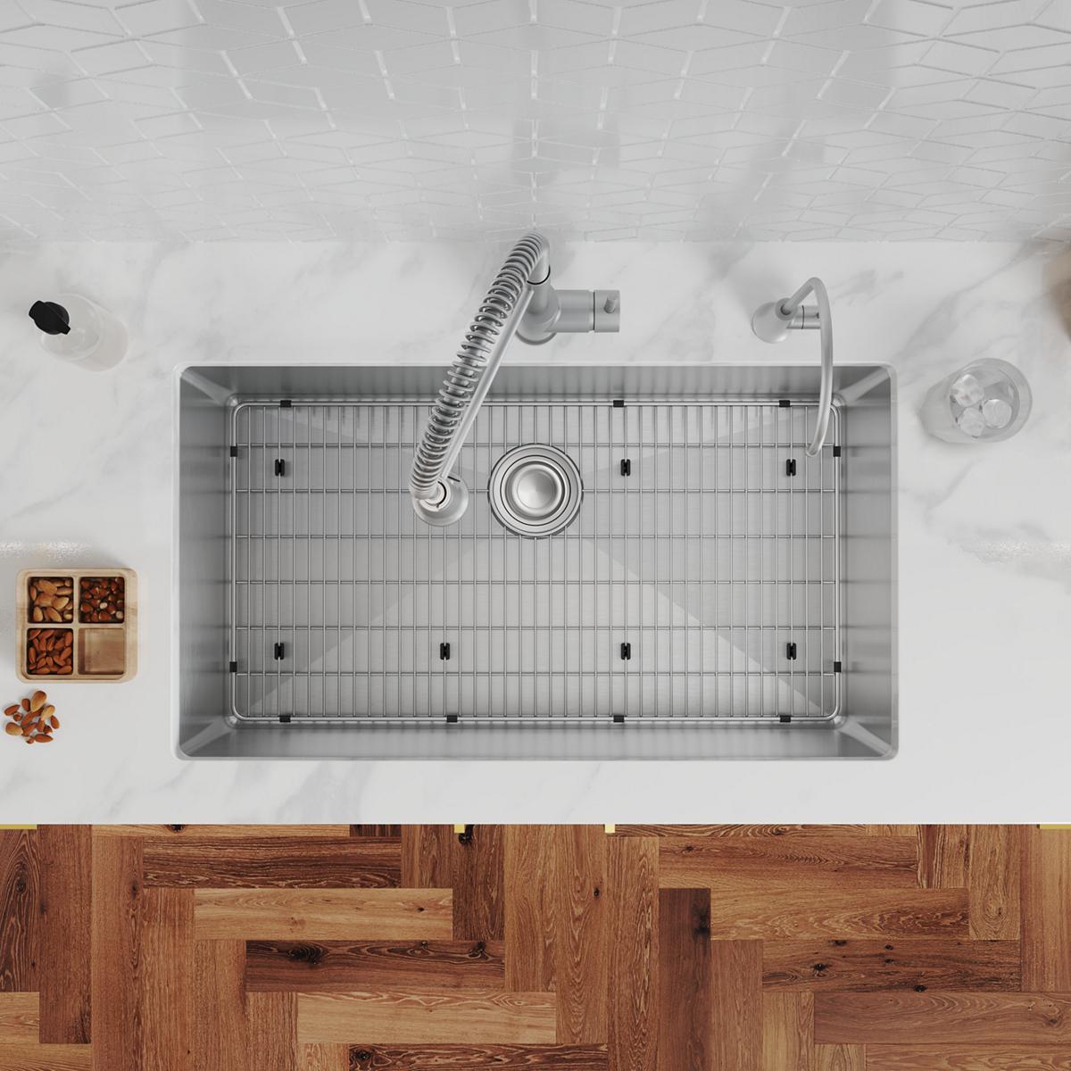 Elkay Crosstown 33" Dual Mount Stainless Steel Kitchen Sink Kit with Faucet, Custom Faucet Holes, ECTSRS33229TFGB