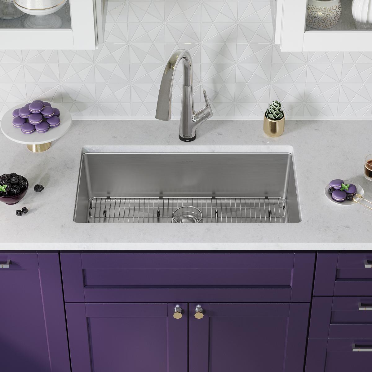 Elkay Crosstown 33" Dual Mount Stainless Steel Kitchen Sink Kit with Faucet, Single Bowl 18 Gauge, ECTSRS33229TFLC