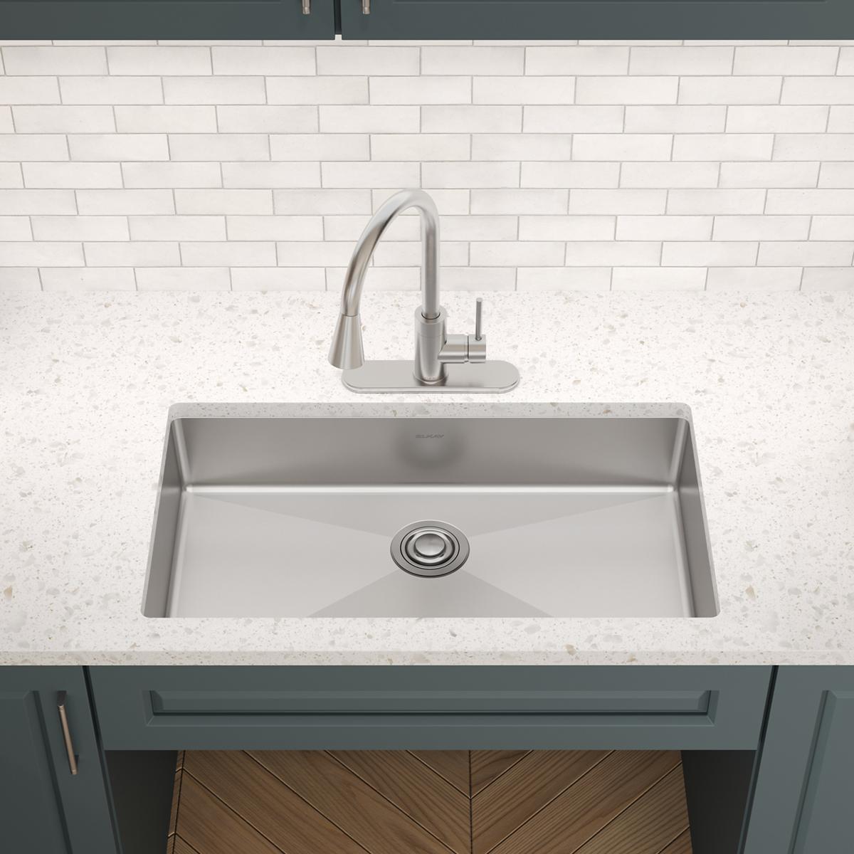 Elkay Crosstown 33" Dual Mount Stainless Steel ADA Kitchen Sink, Polished Satin, 1 Faucet Hole, ECTSRSAD3322601