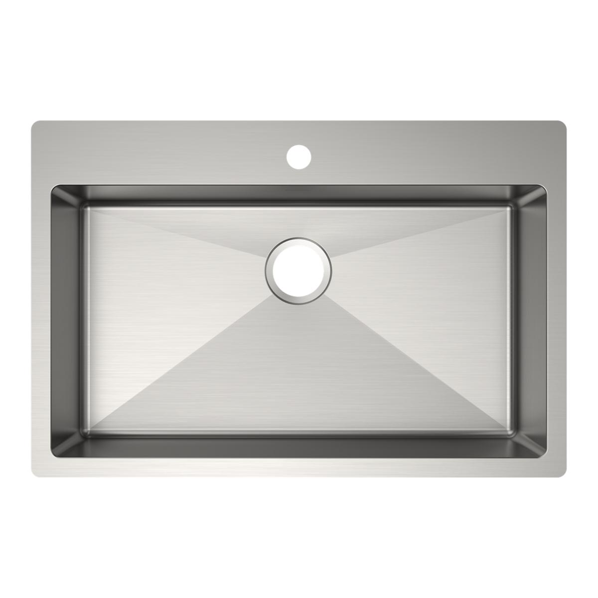 Elkay Crosstown 33" Dual Mount Stainless Steel ADA Kitchen Sink, Polished Satin, 1 Faucet Hole, ECTSRSAD3322601