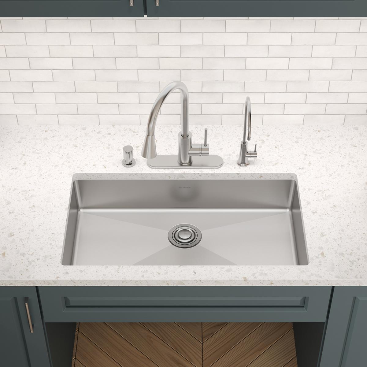 Elkay Crosstown 33" Dual Mount Stainless Steel ADA Kitchen Sink, Polished Satin, 3 Faucet Holes, ECTSRSAD3322603