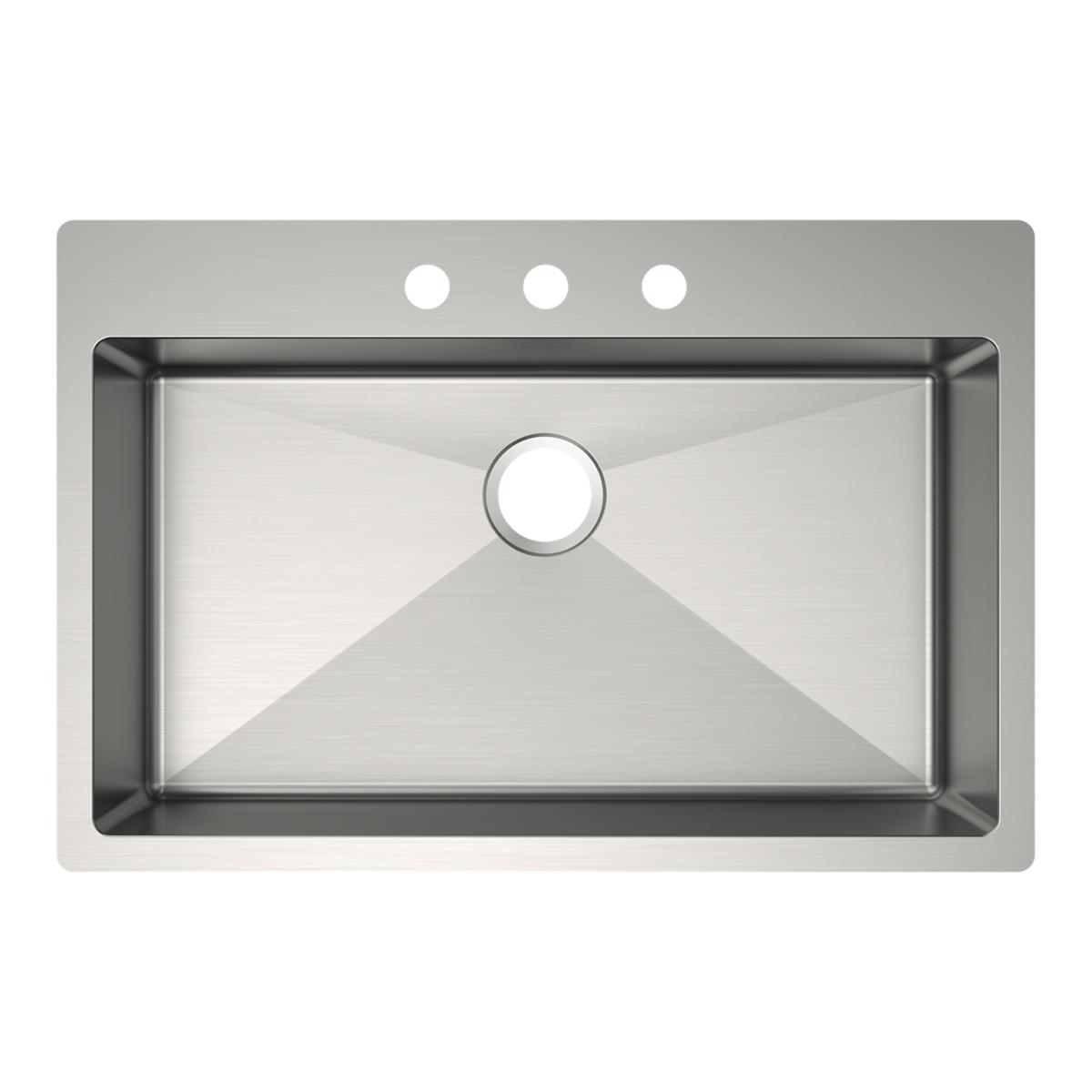 Elkay Crosstown 33" Dual Mount Stainless Steel ADA Kitchen Sink, Polished Satin, 3 Faucet Holes, ECTSRSAD3322603