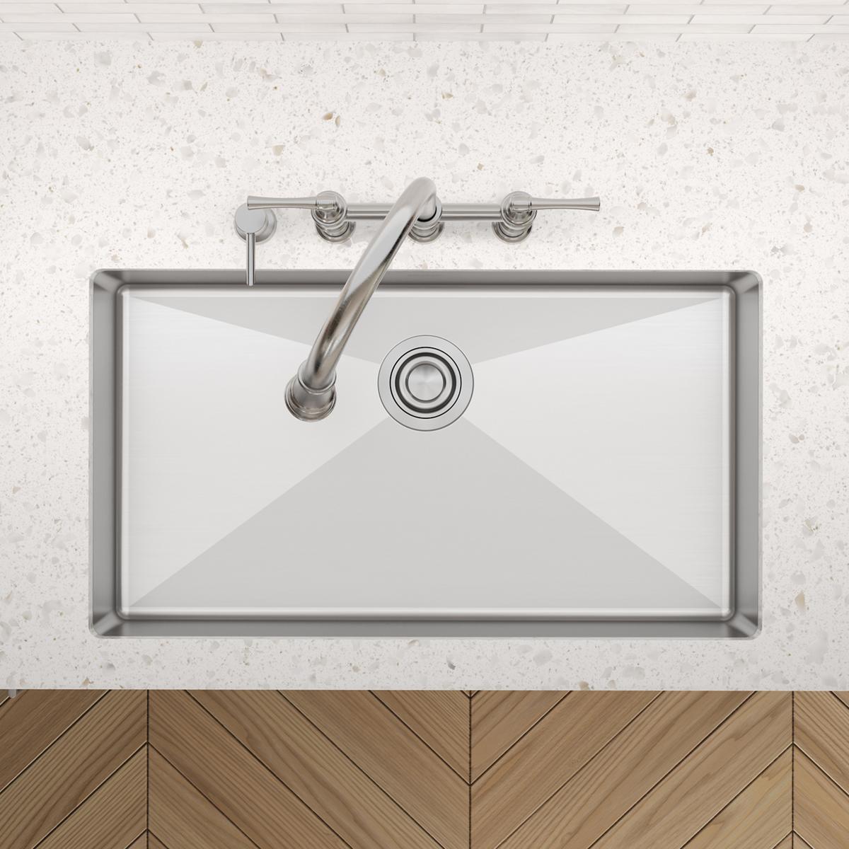 Elkay Crosstown 33" Dual Mount Stainless Steel ADA Kitchen Sink, Polished Satin, 4 Faucet Holes, ECTSRSAD3322604