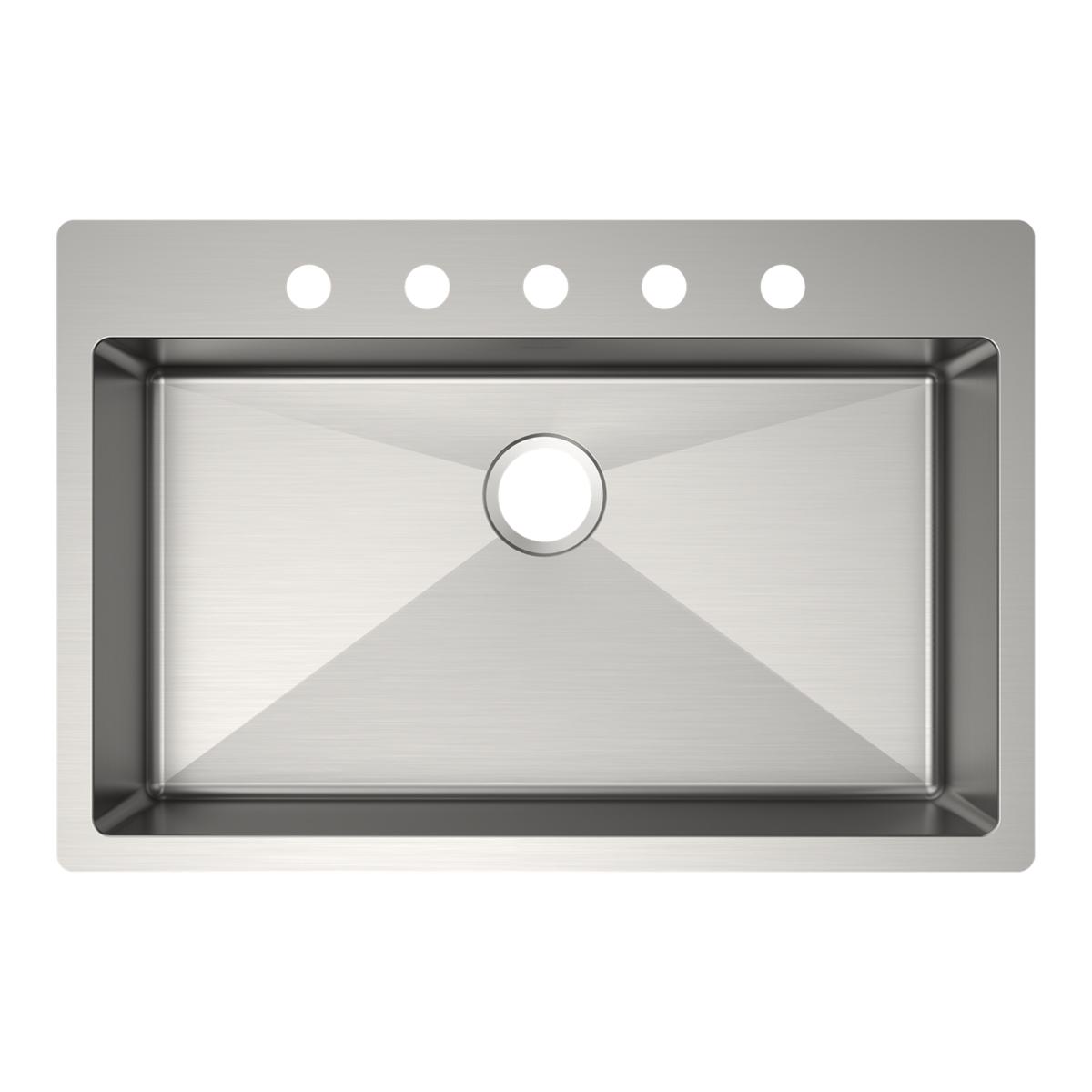 Elkay Crosstown 33" Dual Mount Stainless Steel ADA Kitchen Sink, Polished Satin, 5 Faucet Holes, ECTSRSAD3322605