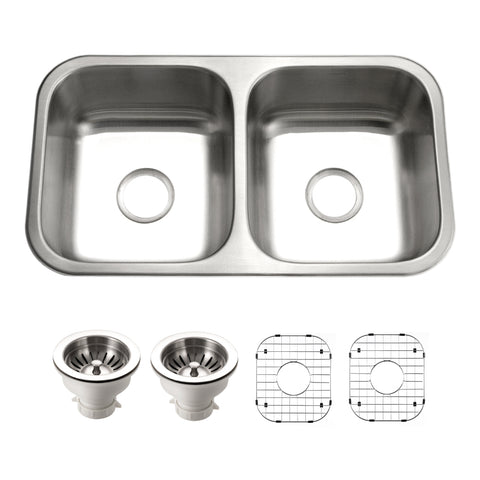 Houzer Elite 31 inch Stainless Steel Undermount 50/50 Double Bowl Kitchen Sink with Strainer & Grid - 20 Gauge, ED-3108-C