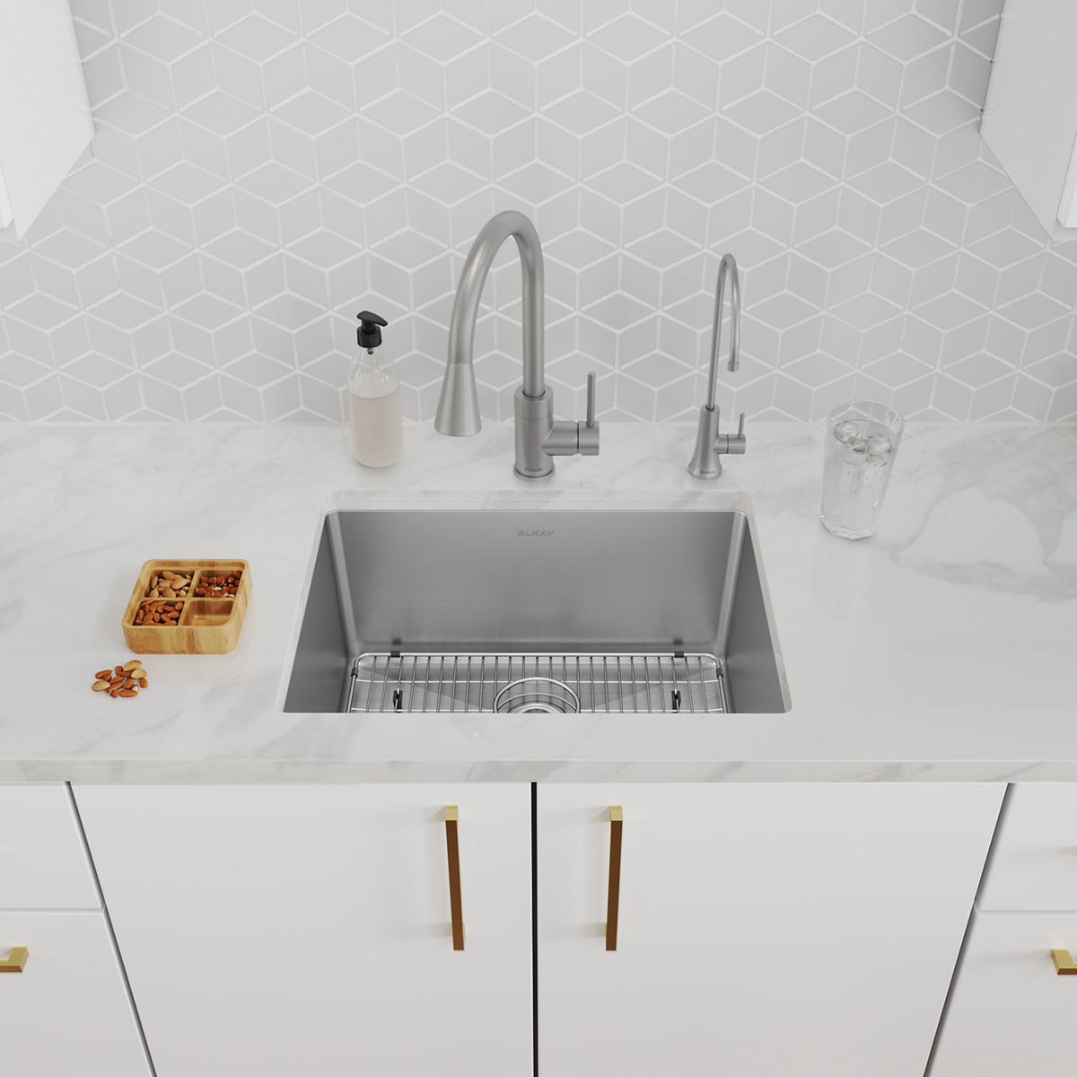 Elkay Crosstown 24" Undermount Stainless Steel Kitchen Sink Kit with Faucet, 16 Gauge, EFRU211510TFG
