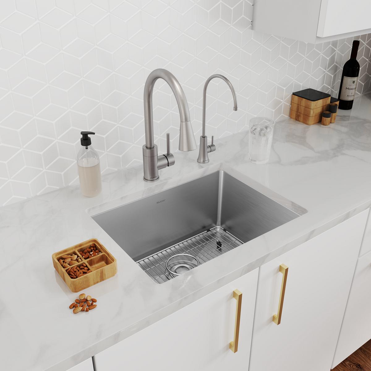 Elkay Avado 1.5 GPM Lever Handle Gooseneck Spout Brass ADA Beverage Faucet, Lustrous Steel, LKAV71FLS