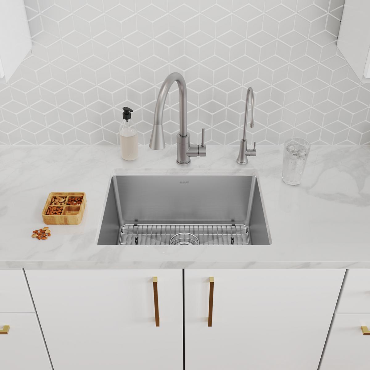 Elkay Avado 1.5 GPM Lever Handle Gooseneck Spout Brass ADA Beverage Faucet, Lustrous Steel, LKAV71FLS