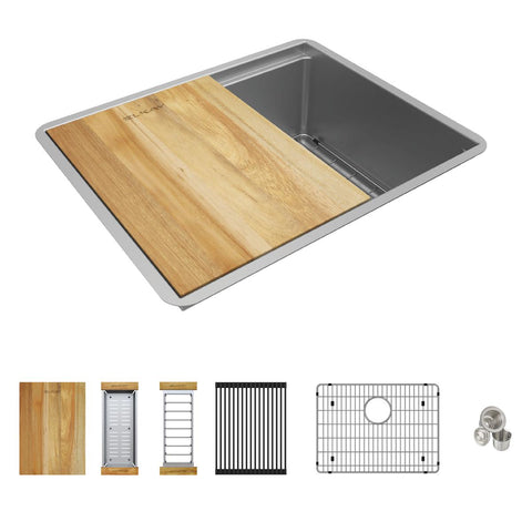 Elkay Crosstown 23" Undermount Stainless Steel Workstation Kitchen Sink with Accessories, Polished Satin, 16 Gauge, EFRU21169W