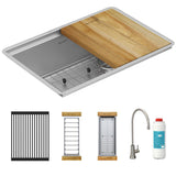 Elkay Crosstown 26" Undermount Stainless Steel Workstation Kitchen Sink Kit with Faucet and Accessories, 16 Gauge, EFRU24169RTFGW