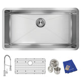 Elkay Crosstown 33" Undermount Stainless Steel Kitchen Sink Kit with Faucet, Polished Satin, 1 Faucet Hole, EFRU311610TFC